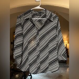 New York & Company Black and White Diagonal Stripe Shirt